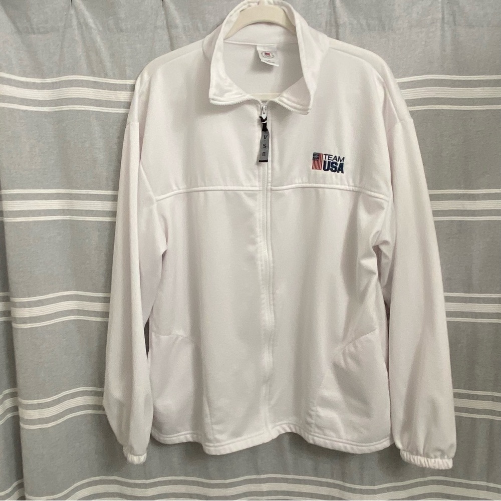 U.S OLYMPIC / Committee "Team USA" White Fleece‎ Lined Staff Jacket Size XL